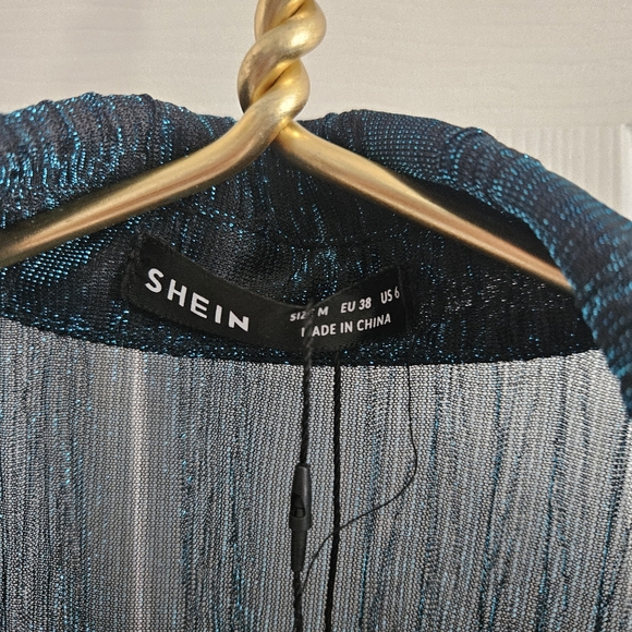 NWT SHEIN Bae Drop Shoulder Glitter See Through Mesh Button Front Shirt - Picture 10 of 14